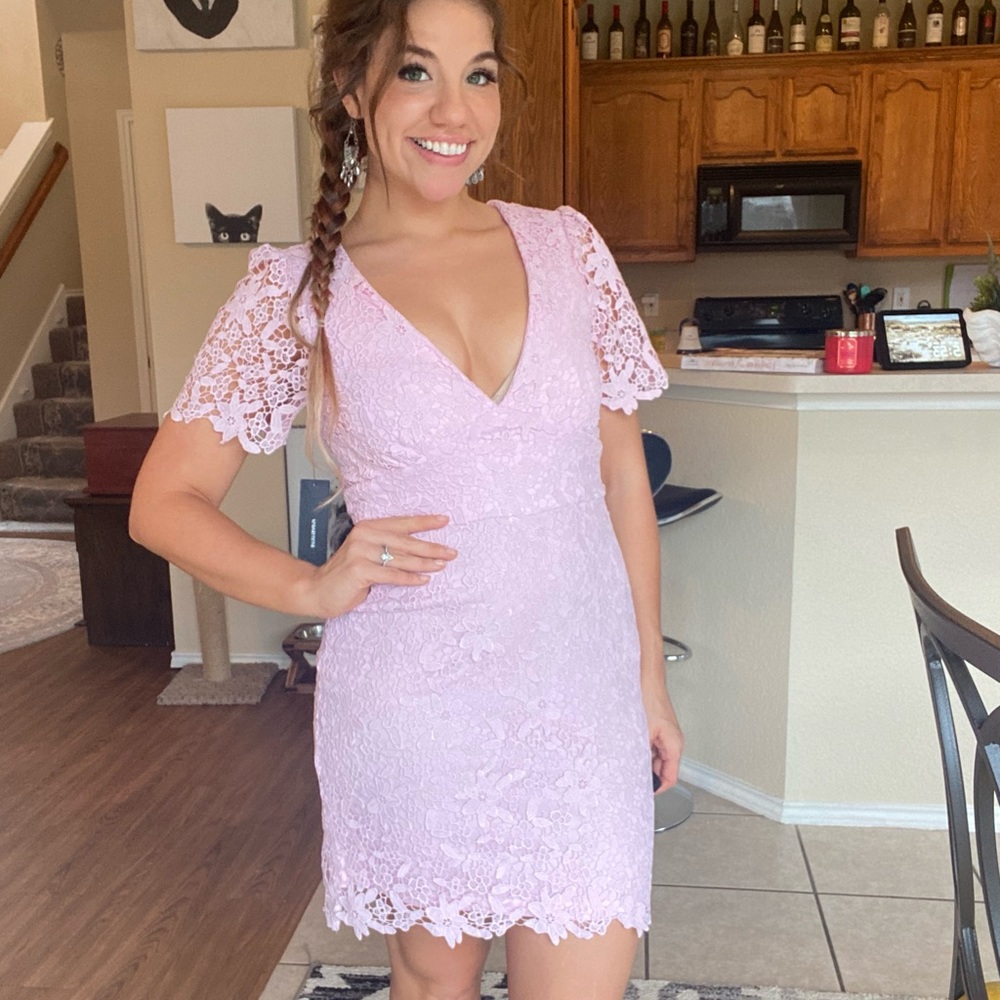 LuLus Blush Pink Lace Dress - Picture 7 of 8